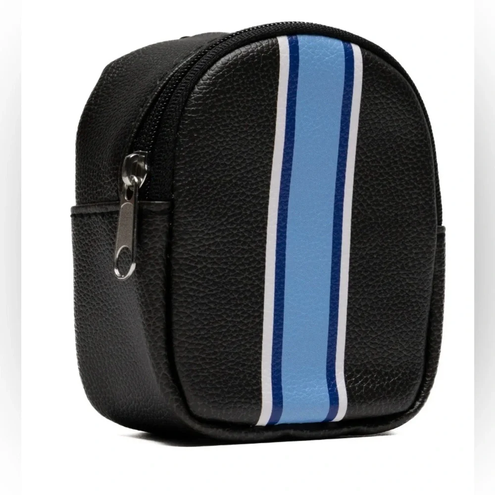 🔴‎ 3/$12 U Style Mini Backpack Keychain Black Blue Stripe Coin Pouch Bag NWT